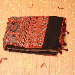 Modal silk ajrak Red saree with floral print