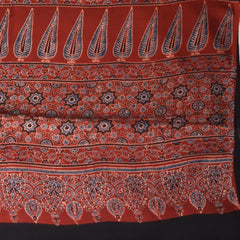 Modal silk ajrak maroon saree with floral print