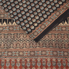 Mul Cotton Black saree with floral paint