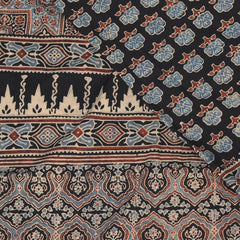 Mul Cotton Black saree with floral paint