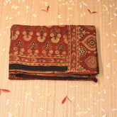 Pure Cotton ajrak Brick red saree with floral print