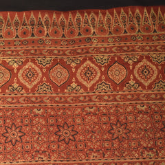 Pure Cotton ajrak Brick red saree with floral print