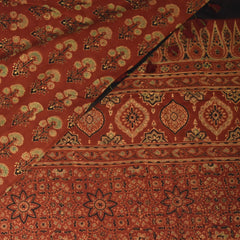 Pure Cotton ajrak Brick red saree with floral print
