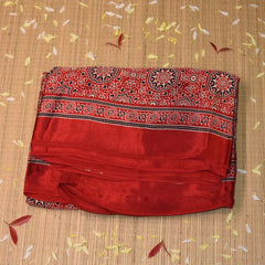 Semi Twill Silk Red saree with floral print