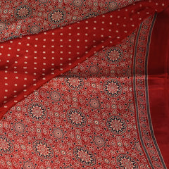 Semi Twill Silk Red saree with floral print
