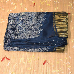 Modal silk lehariya Navy blue saree with floral print