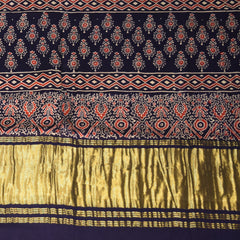 Modal silk ajrak Navy blue saree with floral print