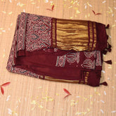 Modal silk ajrak Maroon saree with floral print