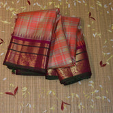 Gadwal pure silk pink and cream checks saree with jari boarder