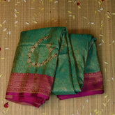 Banarasi Green Saree With Pink Thread Work Boarder, with Blouse