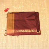 Kanchi Semi Cotton Silk Dark Maroon saree with jari boarder