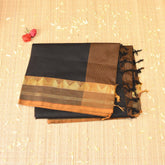 Kanchi Semi Cotton Silk Black saree with jari Boarder