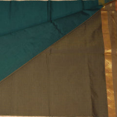 Kanchi Semi Cotton Silk Bottle green saree with jari boarder