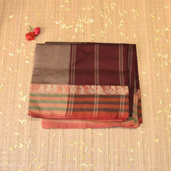 Kanchi Semi Cotton Silk Greyish Brown saree with jari boarder
