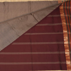 Kanchi Semi Cotton Silk Greyish Brown saree with jari boarder