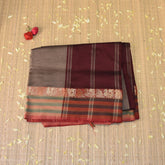 Kanchi Semi Cotton Silk Greyish Brown saree with jari Boarder