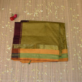 Kanchi Semi Cotton Silk Mustard yellow saree with jari boarder