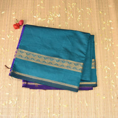 Kanchi Semi Cotton Silk Rama green saree with jari boarder