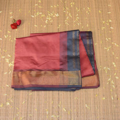 Kanchi Semi Silk Cotton Salmon Pink saree with jari boarder