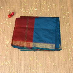 Semi silk Cotton Blue saree with jari boarder
