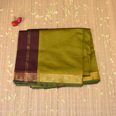 Kanchi Semi Cotton Silk Mustard yellow saree with jari boarder