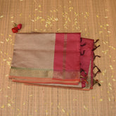 Kanchi Semi Cotton Silk Beige saree with jari boarder