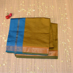 Kanchi Semi Cotton Silk Mustard yellow saree with jari boarder