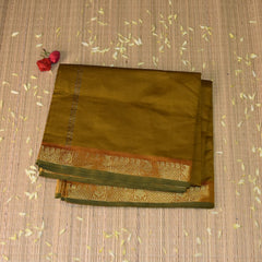 Kanchi Semi Cotton Silk Mustard Yellow saree with jari boarder