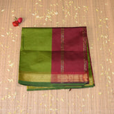 Kanchi Semi Cotton Silk Parrot green saree with jari boarder