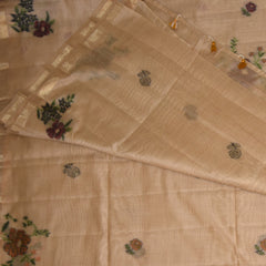 Chanderi Semi Silk Cotton Cream saree with floral print