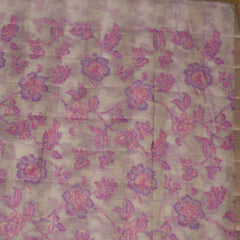 Chanderi Silk Cotton Half white saree with pink motifs