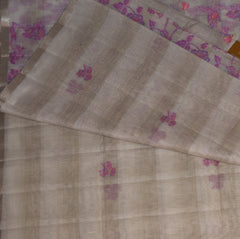 Chanderi Silk Cotton Half white saree with pink motifs