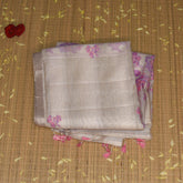 Chanderi Silk Cotton Half white saree with pink motifs