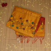 Semi Silk Cotton Mustard yellow saree with floral print