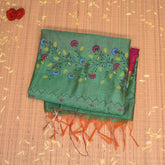 Semi Silk Cotton Green saree with floral print