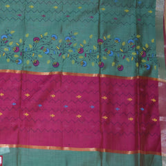 Semi Silk Cotton Green saree with floral print