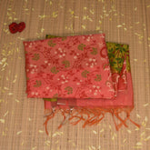 Semi Silk Cotton pink saree with floral print