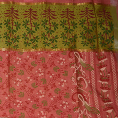 Semi Silk Cotton pink saree with floral print