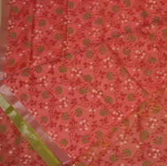 Semi Silk Cotton pink saree with floral print