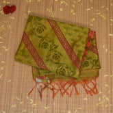Semi Silk Cotton Pista green saree with floral print