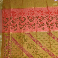 Semi Silk Cotton Pista green saree with floral print