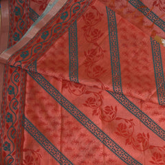 Semi Silk Cotton Orange saree with floral print