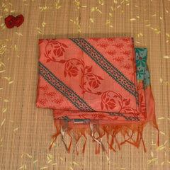 Semi Silk Cotton Orange saree with floral print