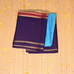 Mysore crepe silk Sky blue saree with brinjal colour boarder