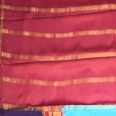 Mysore crepe silk Sky blue saree with brinjal colour boarder
