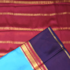 Mysore crepe silk Sky blue saree with brinjal colour boarder