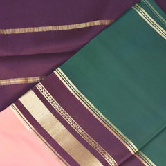 Mysore crepe silk Pale Orange saree with green boarder