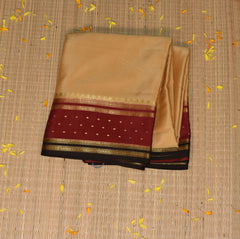 Mysore crepe silk Cream saree with maroon boader