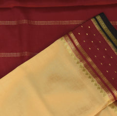 Mysore crepe silk Cream saree with maroon boader