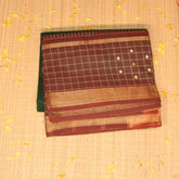 Kanchi Cotton Bottle green saree with maroon jari Boarder